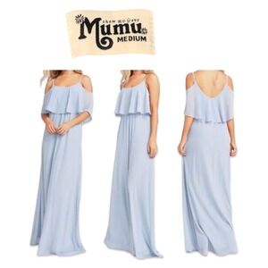 Show Me Your Mumu Maxi Dress Caitlin Ruffle Women Medium Bridesmaid Blue Wedding